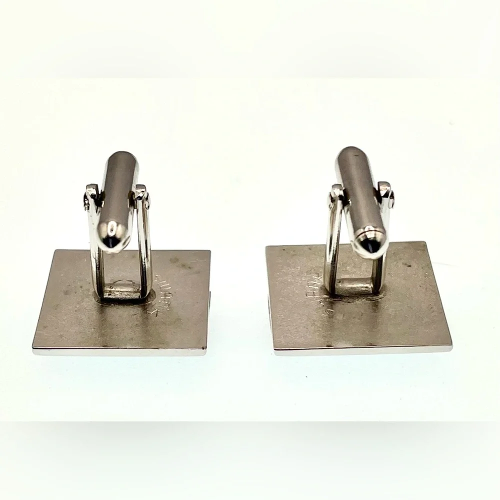 Vintage Signed Swank Silver Tone Cufflinks with Carved Wooden Design
